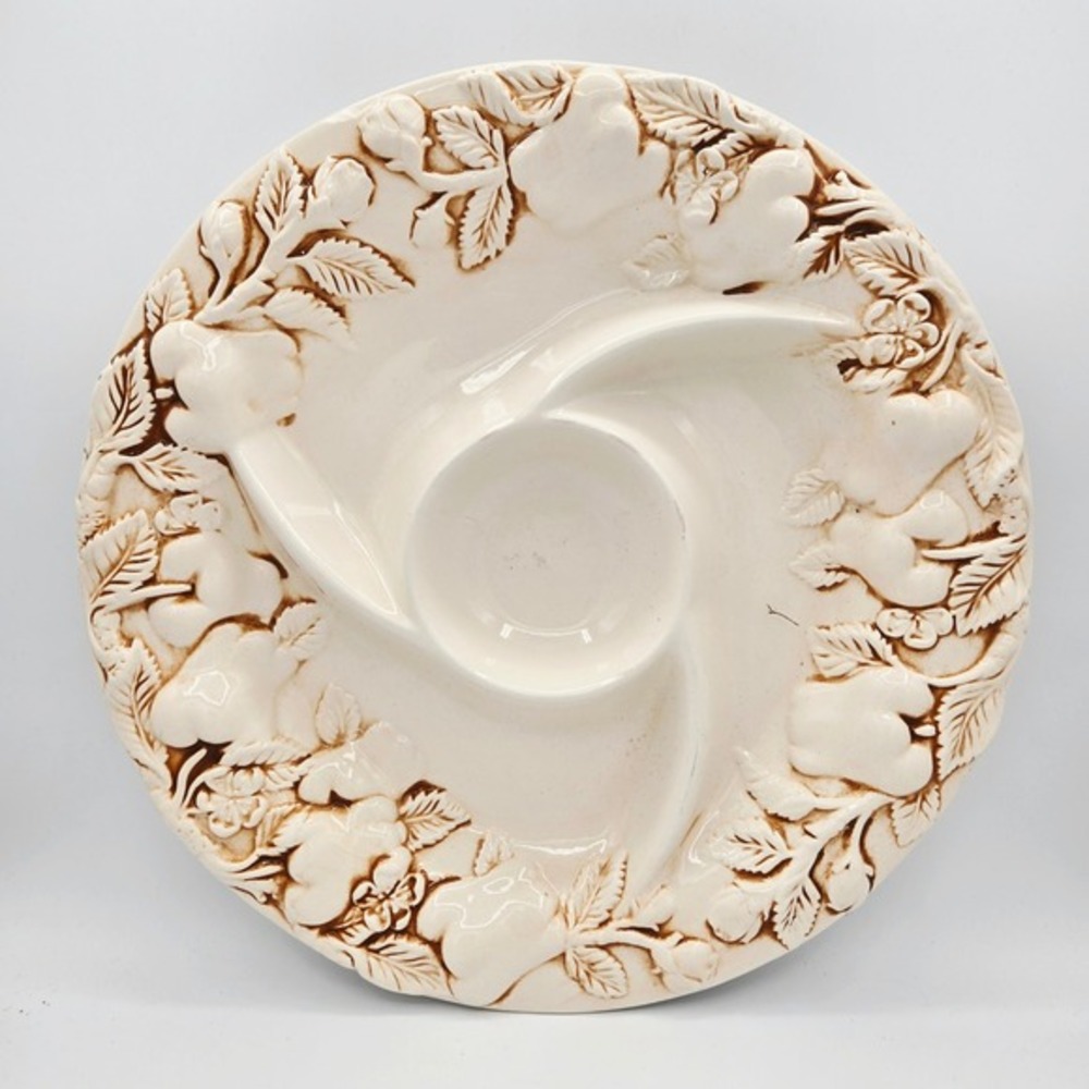 Elements Divided Serving Dish‎ Appetizer Plate Vintage Cream Floral Design Party